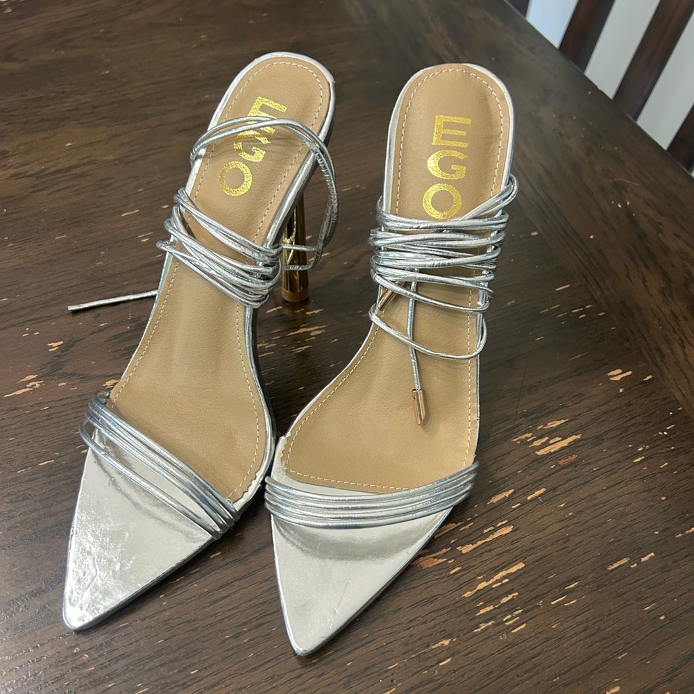 EGO Metallic Silver Strappy Heels
